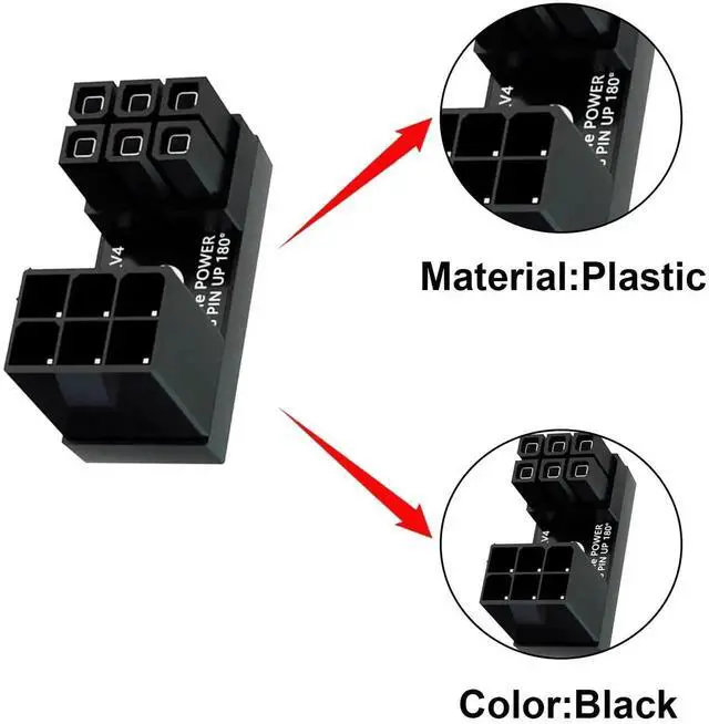 Alt view image 2 of 7 - 2 Pack 180 Degree U-Type Up Angle ATX 6Pin Male to Female Power Adapter, GPU Graphics Card Power Header Extender Connector for Desktop PC