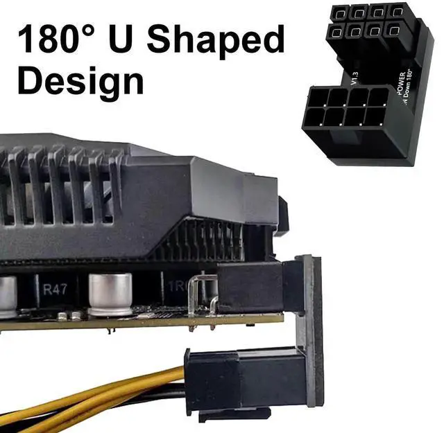 Alt view image 3 of 7 - U-Type 180 Degree ATX 8Pin GPU Power Adapter Connector, Up & Down Angled Desktop Graphics Card Power Header Converter 2 Styles