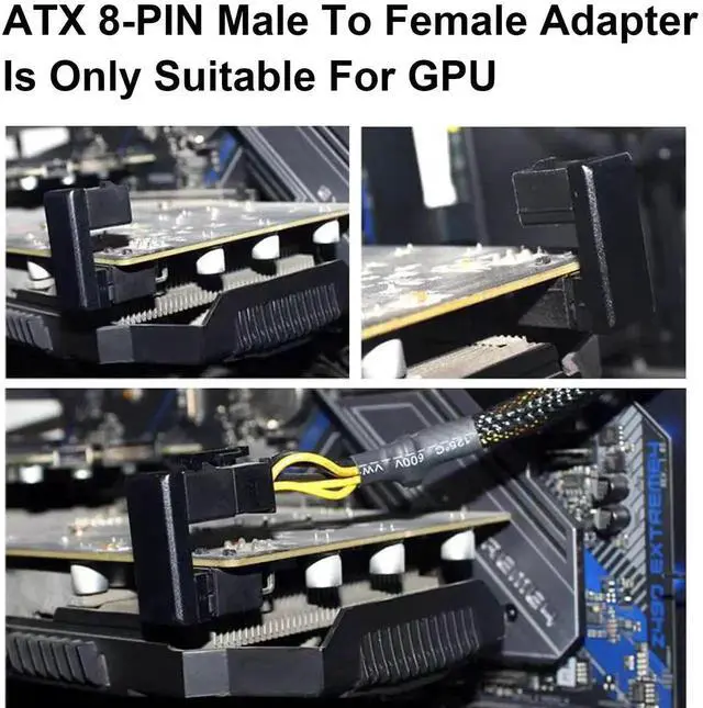 Alt view image 2 of 7 - U-Type 180 Degree ATX 8Pin GPU Power Adapter Connector, Up & Down Angled Desktop Graphics Card Power Header Converter 2 Styles