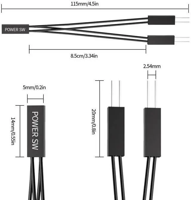 Alt view image 6 of 6 - 2 Pin 2.54mm PC Power Switch Splitter, 1 Female to 2 Male SW Reset HDD LED Jumper Adapter for Motherboard