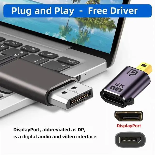 Alt view image 7 of 7 - 8K Mini DisplayPort 1.4 Male to DP Female Adapter, UHD 7680*4320 Ultra HD Converter Support 4K 144Hz 60Hz for Laptop PC Monitor