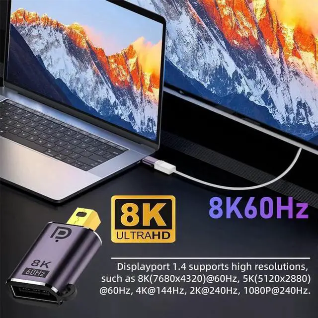 Alt view image 5 of 7 - 8K Mini DisplayPort 1.4 Male to DP Female Adapter, UHD 7680*4320 Ultra HD Converter Support 4K 144Hz 60Hz for Laptop PC Monitor