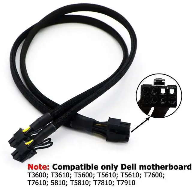 Alt view image 4 of 4 - 17 Inch Sleeved 8Pin Male to Dual 6+2 Pin PCIe Power Splitter Cable, Exclusive for Dell T3600 T3610 T5600 T7600 T5810 T7810 Workstation