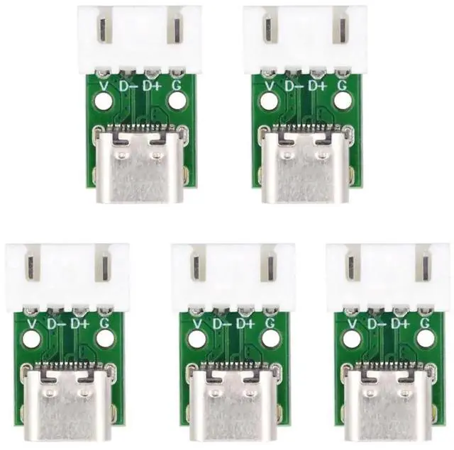 Main image of 5Pcs Set DIY Type C Female Socket To 2.54mm 4Pin Horizontal Test Board, USB2.0 Pinout DC 5V Power Soldering Connector Adapter