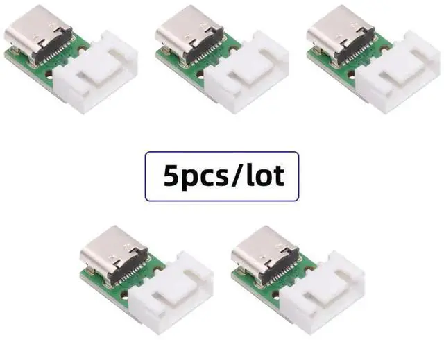 Alt view image 7 of 7 - 5Pcs Set DIY Type C Female Socket To 2.54mm 4Pin Horizontal Test Board, USB2.0 Pinout DC 5V Power Soldering Connector Adapter