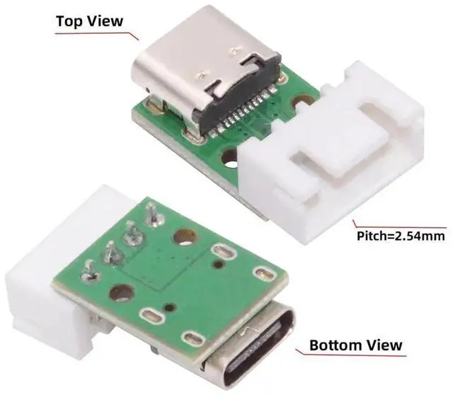 Alt view image 3 of 7 - 5Pcs Set DIY Type C Female Socket To 2.54mm 4Pin Horizontal Test Board, USB2.0 Pinout DC 5V Power Soldering Connector Adapter
