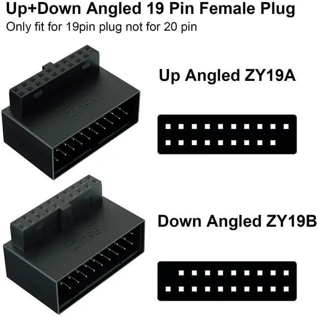 Alt view image 4 of 7 - 90 Degree L-Type USB 3.0 19Pin Male to Female Adapter, Up Down Angle 19/20Pin Motherboard Internal Header Bend Connector for Desktop PC