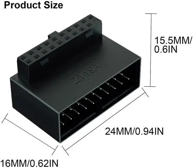 Alt view image 3 of 7 - 90 Degree L-Type USB 3.0 19Pin Male to Female Adapter, Up Down Angle 19/20Pin Motherboard Internal Header Bend Connector for Desktop PC