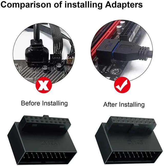 Alt view image 2 of 7 - 90 Degree L-Type USB 3.0 19Pin Male to Female Adapter, Up Down Angle 19/20Pin Motherboard Internal Header Bend Connector for Desktop PC