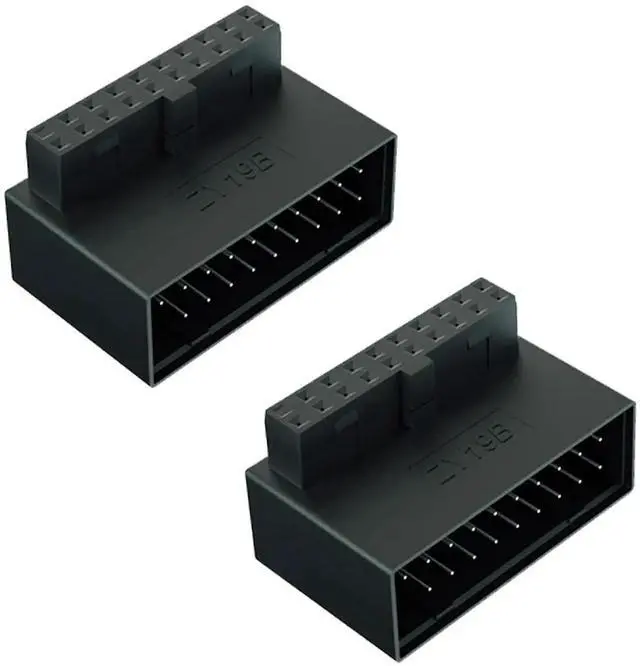 Main image of 2-Pack Down Angle 90 Degree USB 3.0 19Pin Adapter, L-Shaped Male to Female Motherboard Header Extension Connector ZY19B for Desktop PC