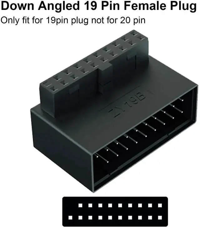 Alt view image 5 of 7 - 2-Pack Down Angle 90 Degree USB 3.0 19Pin Adapter, L-Shaped Male to Female Motherboard Header Extension Connector ZY19B for Desktop PC