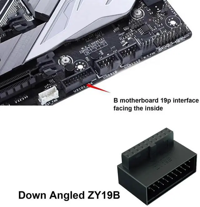 Alt view image 3 of 7 - 2-Pack Down Angle 90 Degree USB 3.0 19Pin Adapter, L-Shaped Male to Female Motherboard Header Extension Connector ZY19B for Desktop PC
