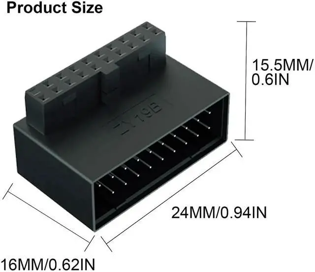 Alt view image 7 of 7 - 2-Pack Down Angle 90 Degree USB 3.0 19Pin Adapter, L-Shaped Male to Female Motherboard Header Extension Connector ZY19B for Desktop PC