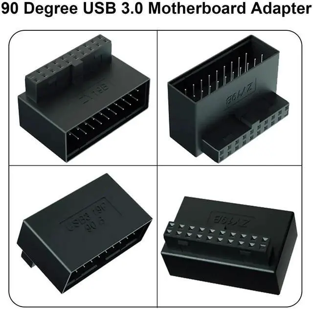 Alt view image 2 of 7 - 2-Pack Down Angle 90 Degree USB 3.0 19Pin Adapter, L-Shaped Male to Female Motherboard Header Extension Connector ZY19B for Desktop PC