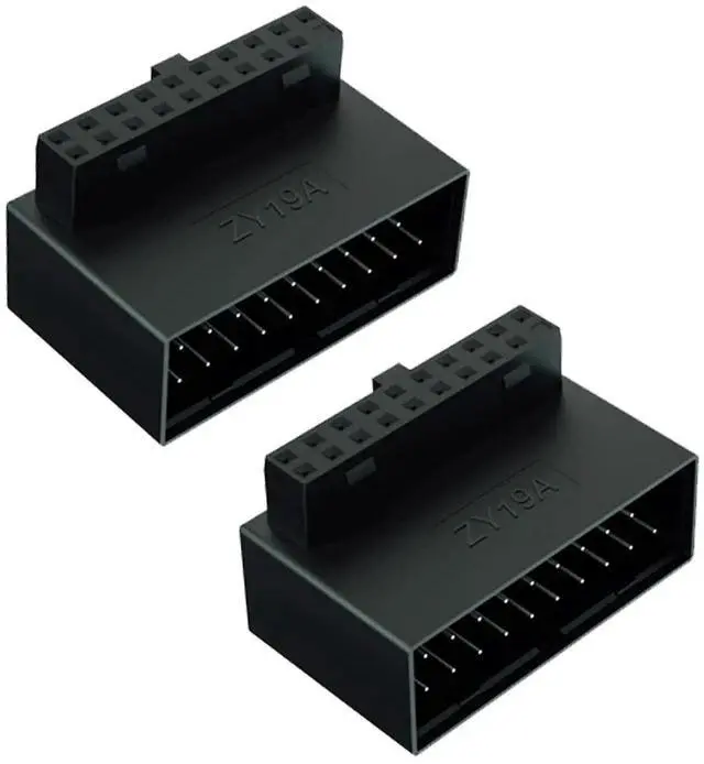 Main image of 2-Pack Up Angle 90 Degree USB 3.0 19Pin Adapter, L-Shaped Male to Female Motherboard Header Extension Connector ZY19A for Desktop PC