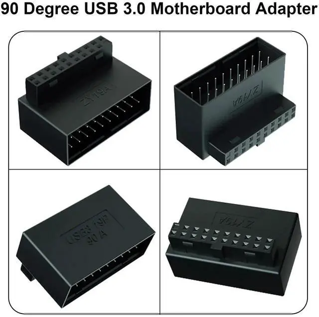 Alt view image 2 of 7 - 2-Pack Up Angle 90 Degree USB 3.0 19Pin Adapter, L-Shaped Male to Female Motherboard Header Extension Connector ZY19A for Desktop PC