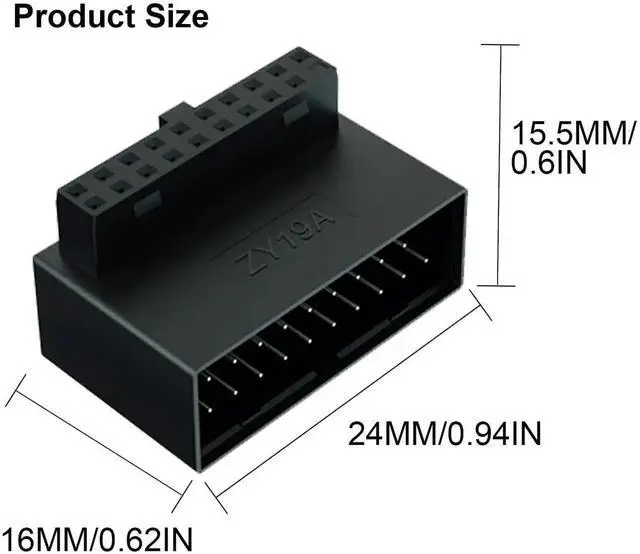 Alt view image 4 of 7 - 2-Pack Up Angle 90 Degree USB 3.0 19Pin Adapter, L-Shaped Male to Female Motherboard Header Extension Connector ZY19A for Desktop PC