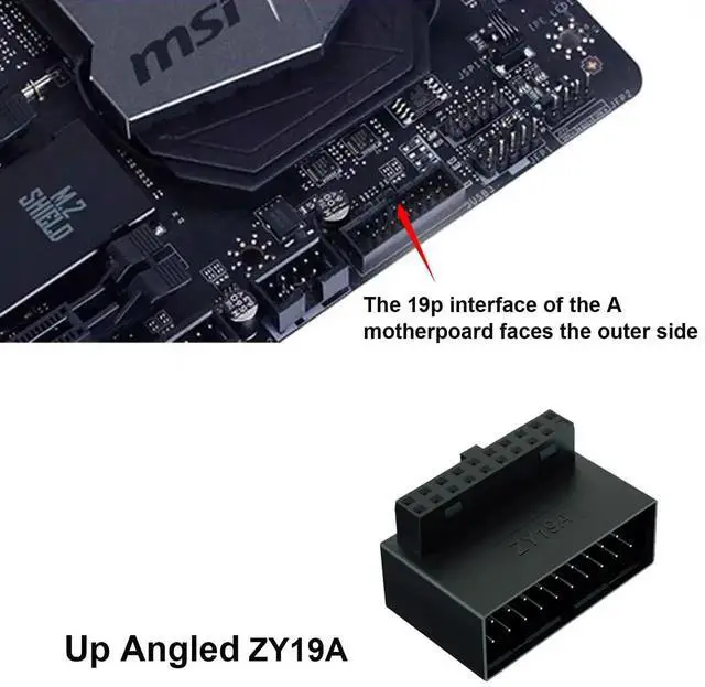 Alt view image 6 of 7 - 2-Pack Up Angle 90 Degree USB 3.0 19Pin Adapter, L-Shaped Male to Female Motherboard Header Extension Connector ZY19A for Desktop PC