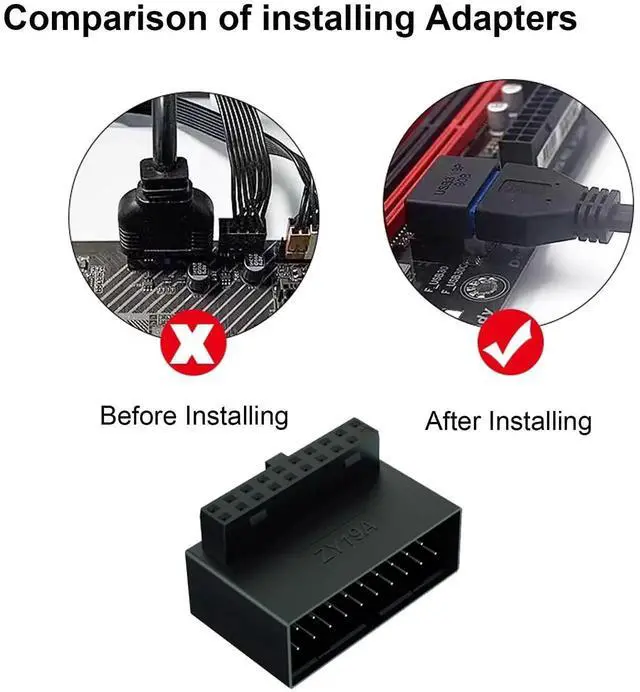 Alt view image 3 of 7 - 2-Pack Up Angle 90 Degree USB 3.0 19Pin Adapter, L-Shaped Male to Female Motherboard Header Extension Connector ZY19A for Desktop PC