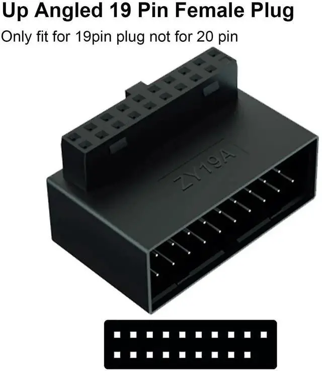 Alt view image 5 of 7 - 2-Pack Up Angle 90 Degree USB 3.0 19Pin Adapter, L-Shaped Male to Female Motherboard Header Extension Connector ZY19A for Desktop PC