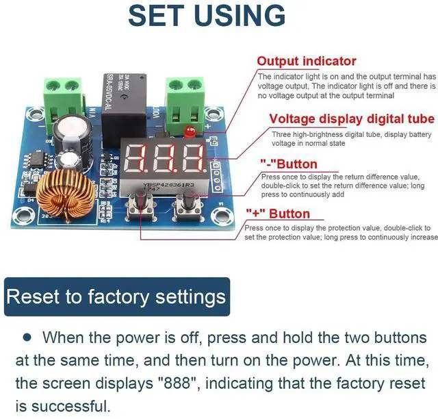 Alt view image 7 of 7 - 2PCS Digital Low Voltage Disconnect Module, DC 12V-36V Over Discharge Protector with LED Display, Battery Low Voltage Cutoff Protection Board for Lithium Lead Acid Battery