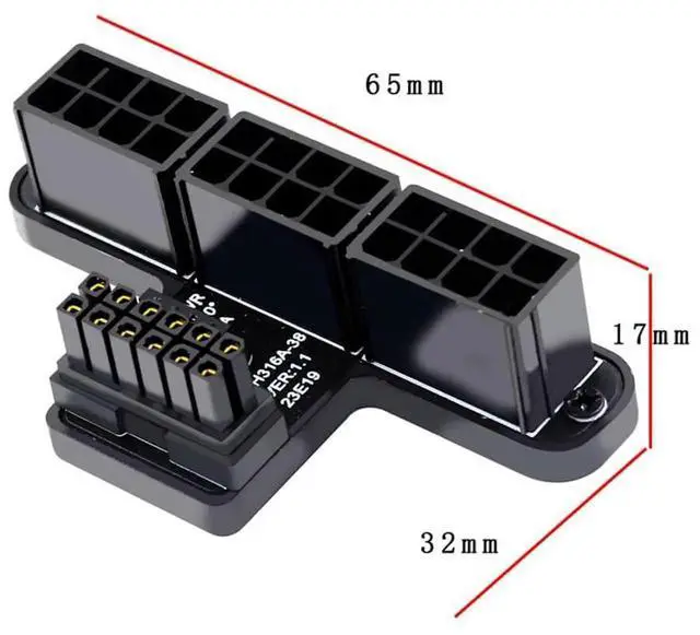 Alt view image 3 of 7 - ATX 3.0 PCIe 5.0 90 Degree Down Angle 12VHPWR Adapter, 12+4Pin 16Pin GPU to 3X8Pin Power Connector for RTX 4080 5090Ti Graphics Card