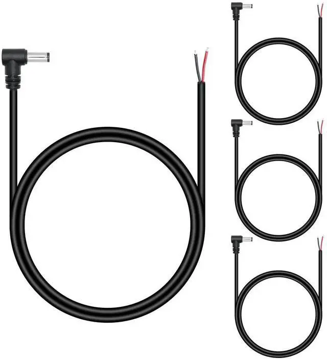 Main image of 4Pcs 3FT 18AWG Right Angle DC5521 Male Power Pigtail Cable, 5.5x2.1mm 90 Degree DC Plug to 2 Pin Bare Wire Open End Cord for Power Supply Repair Replacement