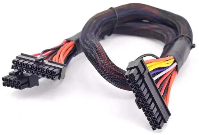 Main image of 24.8 Inch 63cm Black Sleeved 14+10 Pin to 24 Pin ATX Power Cable, Main Power Cord for Corsair AXI HXI Series Modular PSU
