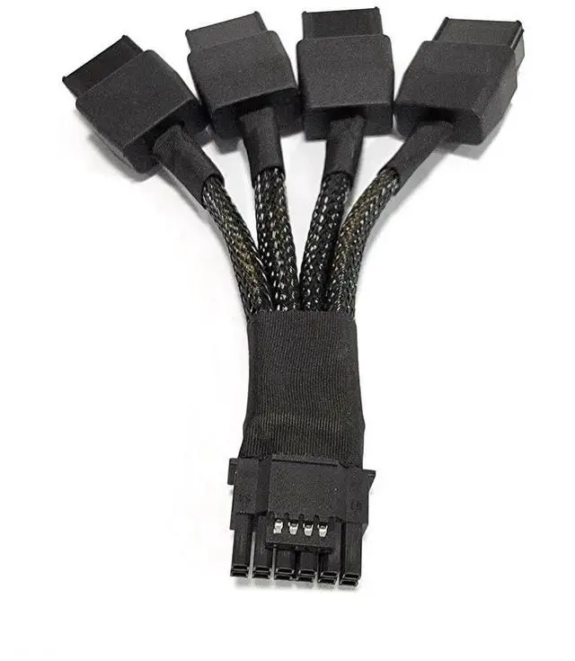 Main image of 3.94 Inch 12VHPWR PCIe 5.0 Power Extension Cable, 16Pin 12+4 Male to 4X8Pin Female Sleeved GPU Power Cord for RTX 4090 4080 3090Ti