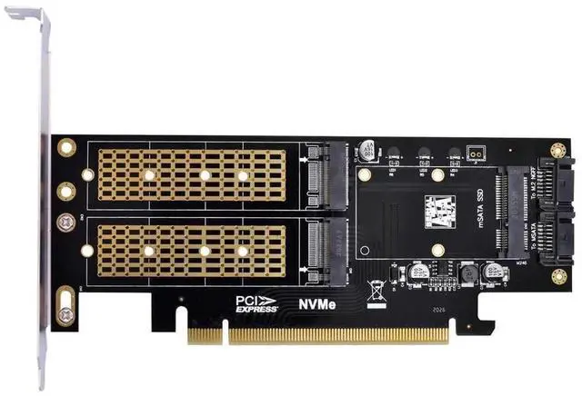 Main image of 3-in-1 PCIe 3.0 Adapter Card, Dual SATA to NGFF NVMe MSATA M-Key B/M-Key SSD Converter Card