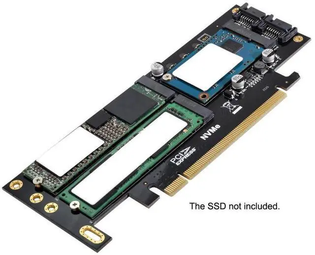 Alt view image 7 of 7 - 3-in-1 PCIe 3.0 Adapter Card, Dual SATA to NGFF NVMe MSATA M-Key B/M-Key SSD Converter Card