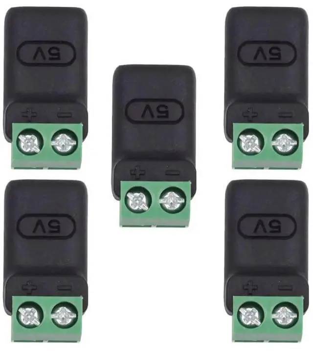 Main image of 5Pcs Type-C Female OTG to 2Pin Terminal Adapter, Solderless USB-C DC 5V USB2.0 Fast Charge Connector for DIY Repair Wiring