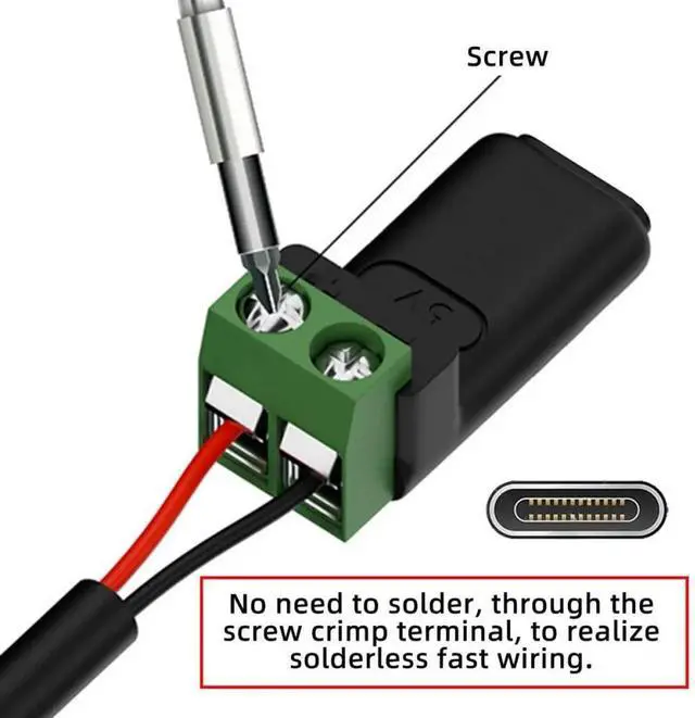 Alt view image 6 of 7 - 5Pcs Type-C Female OTG to 2Pin Terminal Adapter, Solderless USB-C DC 5V USB2.0 Fast Charge Connector for DIY Repair Wiring