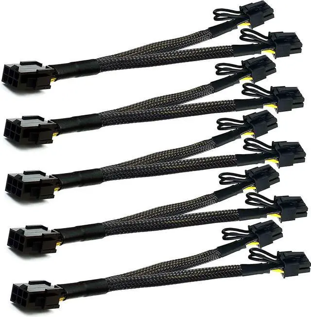 Main image of 5 Pack 12 Inch 18AWG Sleeved PCIe 6 Pin to Dual 6+2 Pin GPU Y Splitter Cable, Graphics Card VGA Power Adapter Extension Cord