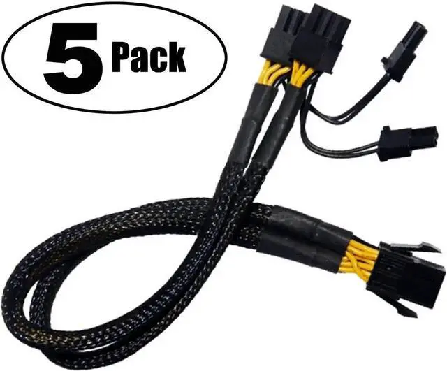 Alt view image 2 of 4 - 5 Pack 12 Inch 18AWG Sleeved PCIe 6 Pin to Dual 6+2 Pin GPU Y Splitter Cable, Graphics Card VGA Power Adapter Extension Cord