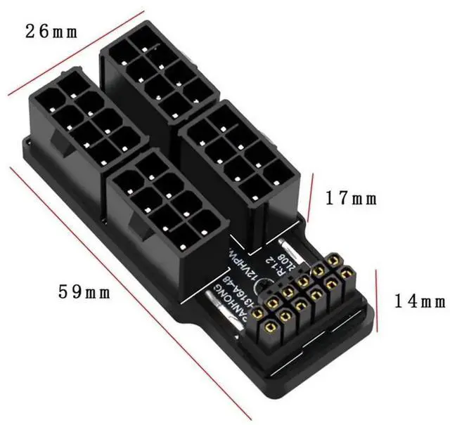 Alt view image 7 of 7 - 90 Degree Down Angled 16Pin 12VHPWR to 4×8Pin PCIe 5.0 Power Adapter, Modular GPU Power Connector for RTX 4080 5090Ti