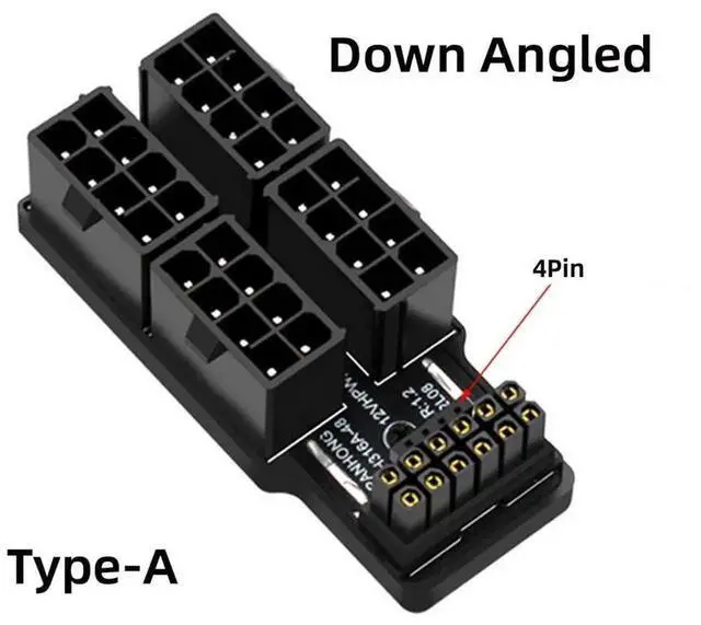 Alt view image 6 of 7 - 90 Degree Down Angled 16Pin 12VHPWR to 4×8Pin PCIe 5.0 Power Adapter, Modular GPU Power Connector for RTX 4080 5090Ti