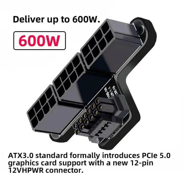 Alt view image 4 of 7 - 90 Degree Up Angled 12VHPWR to 3×8Pin ATX Power Adapter, ATX3.0 PCIe5.0 GPU Connector for RTX 4080 5090Ti 12+4Pin Graphics Card