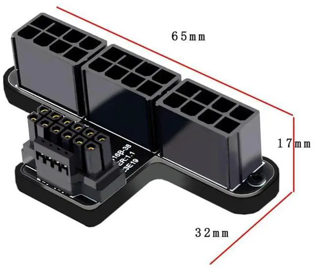 Alt view image 3 of 7 - 90 Degree Up Angled 12VHPWR to 3×8Pin ATX Power Adapter, ATX3.0 PCIe5.0 GPU Connector for RTX 4080 5090Ti 12+4Pin Graphics Card
