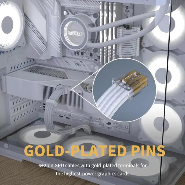 Alt view image 7 of 7 - 6PCS White Braided PSU Cable Extension Kit, One Way Bend Design 18AWG PC Power Cord Set Including 24Pin ATX, EPS 4+4Pin, PCIe 6+2Pin