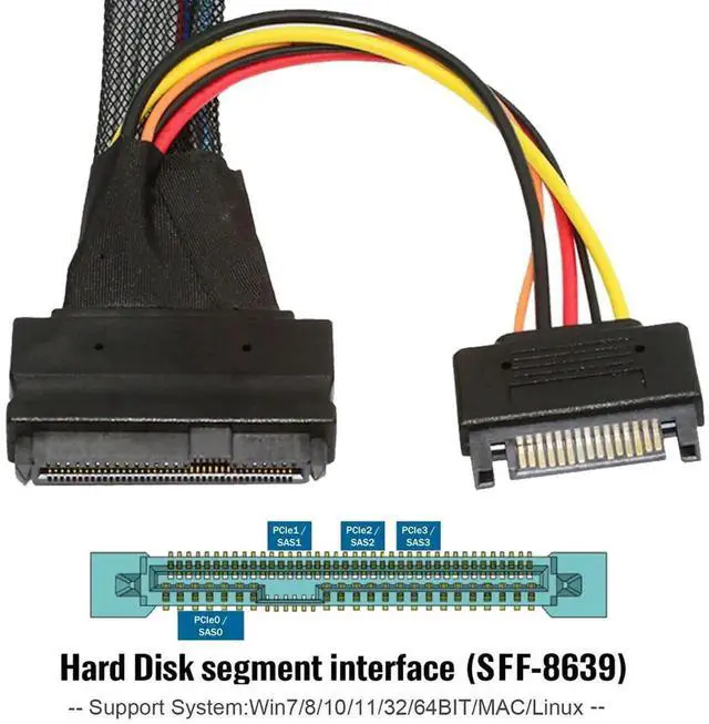 Alt view image 2 of 7 - 50CM PCIe 5.0 MCIO 4X to U.2 SFF-8639 Cable, Mini Cool Edge IO to NVMe SSD Data Cable for Motherboard
