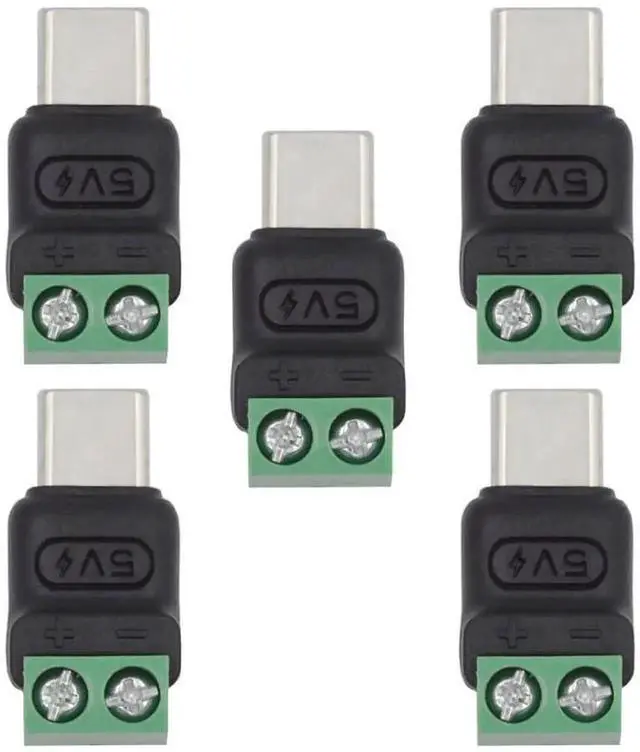Main image of 5Pcs 2Pin Terminal to Type-C Male Solderless Adapter, DC 5V USB2.0 Fast Charge DIY Power Repair Connector