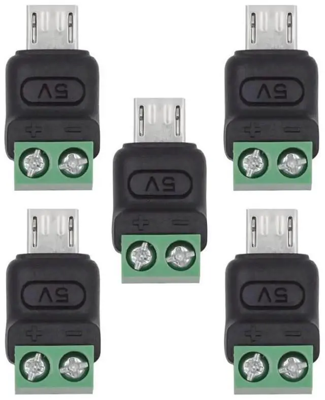 Main image of 5Pcs Micro USB 5Pin Male to 2Pin Terminal Solderless Adapter, DC5V USB2.0 Fast Charging DIY Power Repair Connector Kit