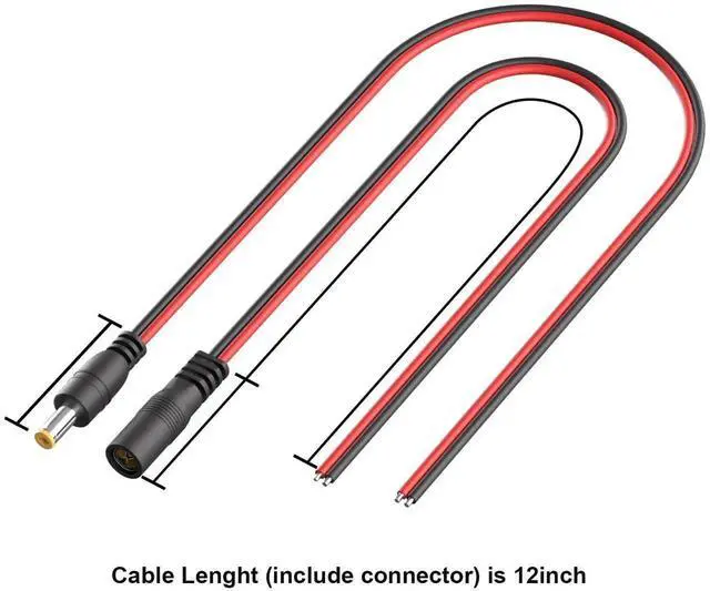 Alt view image 5 of 6 - 10 Pairs 12 Inch DC 5521 Power Cable, 5.5x2.1mm Male Female Barrel Plug Pigtail Cord 12V 5A for CCTV Camera LED Strip Router