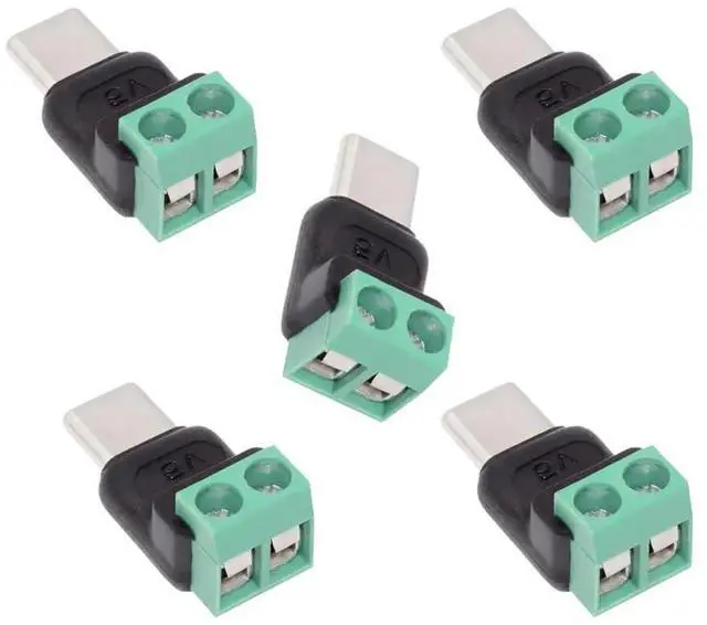 Main image of 5Pcs Type-C Male To 2Pin Terminal Solderless Adapter, DC 5V USB2.0 OTG Fast Charging DIY Power Repair Connector Kit