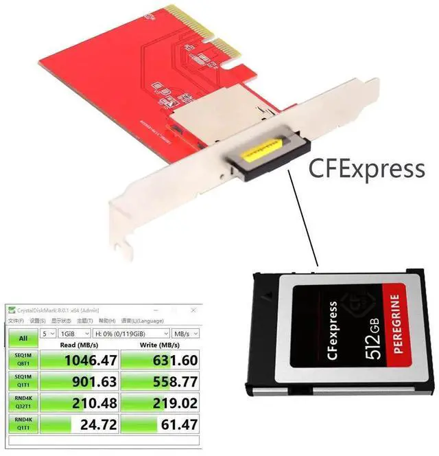Alt view image 2 of 7 - PCIe 4.0 x4 to CFexpress Type-B Adapter Card, NGFF PCIe 4X Host to CFE Type-B Memory Card Expansion Socket for Canon R5 Nikon Z6 Z7 Camera