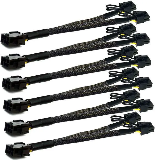 Main image of 6 Pack PCIe 6 Pin to Dual 8Pin 6+2 GPU Power Splitter Cable, 9 Inch 18AWG Sleeved VGA Y-Splitter Extension Cord with Bonus for Mining Gaming Graphics Card