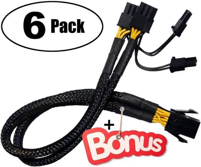 Alt view image 4 of 5 - 6 Pack PCIe 6 Pin to Dual 8Pin 6+2 GPU Power Splitter Cable, 9 Inch 18AWG Sleeved VGA Y-Splitter Extension Cord with Bonus for Mining Gaming Graphics Card