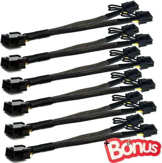 Alt view image 3 of 5 - 6 Pack PCIe 6 Pin to Dual 8Pin 6+2 GPU Power Splitter Cable, 9 Inch 18AWG Sleeved VGA Y-Splitter Extension Cord with Bonus for Mining Gaming Graphics Card