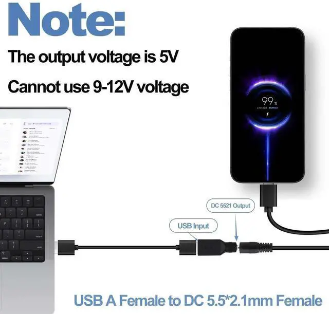 Alt view image 3 of 7 - 5Pcs USB A Female to DC 5.5x2.1mm Female Adapter, DC5521 Power Charging Converter Connector for Small Fan LED Lamp Phone Laptop